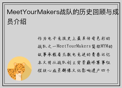 MeetYourMakers战队的历史回顾与成员介绍
