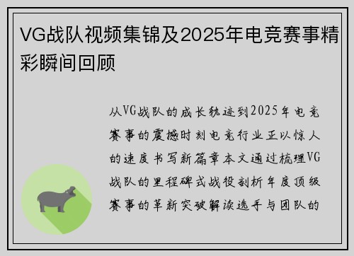 VG战队视频集锦及2025年电竞赛事精彩瞬间回顾