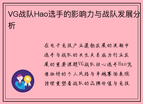 VG战队Hao选手的影响力与战队发展分析